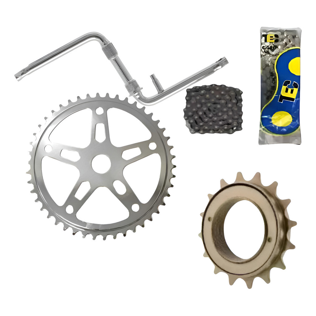 Kit Transmissão Bike Monobloco Coroa Corrente E Catraca Aço Aço Cromado