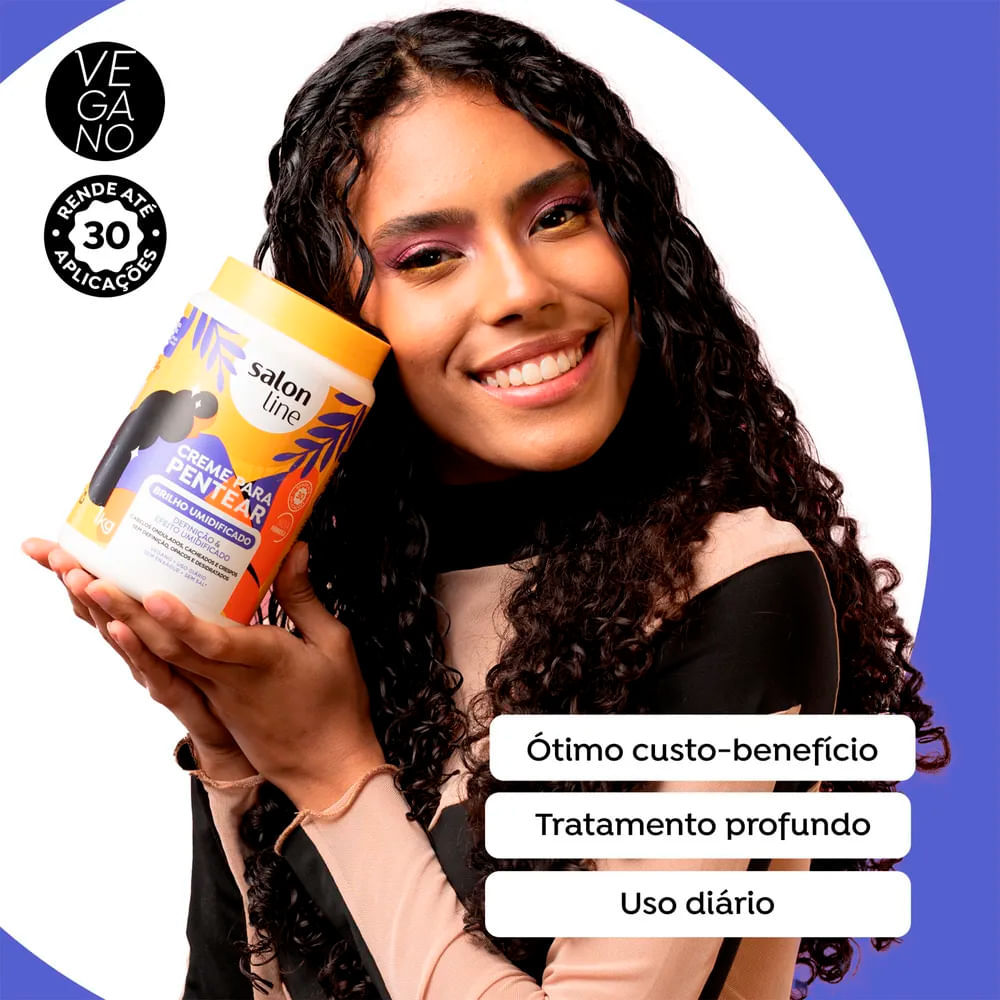 Detalhes do Kit Creme Para Pentear Salon Line Brilho Umidificado 1kg - 2 Unidades