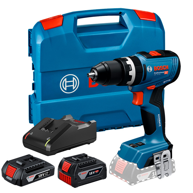 Parafusadeira/Fur Imp 1/2" GSB 18V-65 + 1 Bateria GBA 2Ah + 1 Bateria GBA 4Ah + Carregador GAL 18V-40 + Maleta Bosch