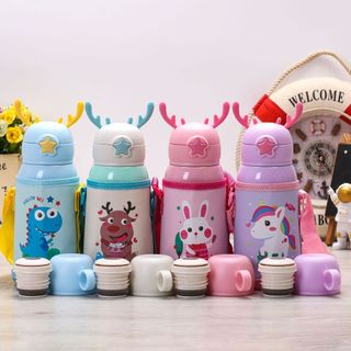 Garrafa Térmica Infantil de 500 ml Aço Inox 304 Com Alça Bolsa De Armazenamento, Canudo e…