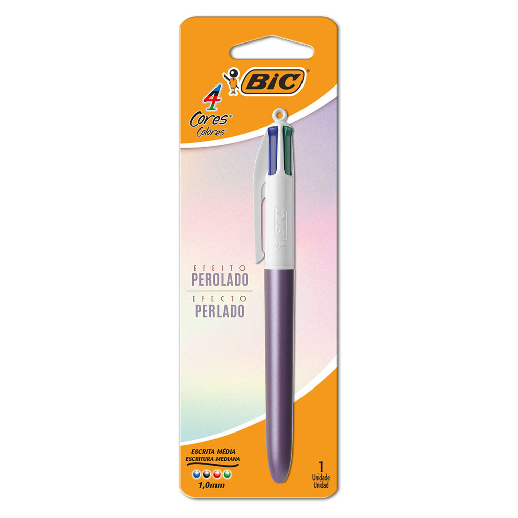 Caneta esferográfica 1.0 retrátil Roxa Perolada 4 cores Bic