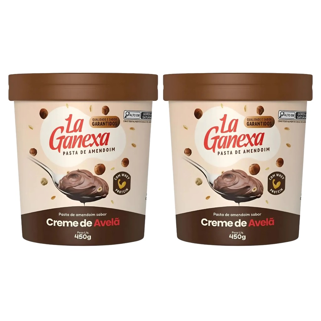 Kit 2 Pasta de Amendoim La Ganexa  Creme de Avelã Whey 450g