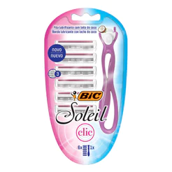 Depilador descartável Soleil Clic recarregável Rosa + 6 lâminas Bic