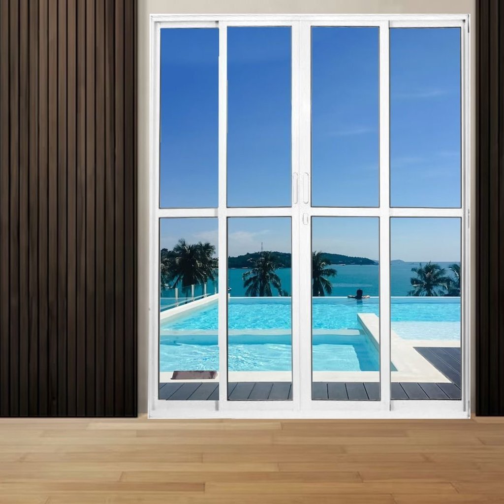 Porta Sacada de Alumínio 4 Folhas 210 x 180cm com Fechadura Linha 25 Branco Esquadrias Bergamo Branco
