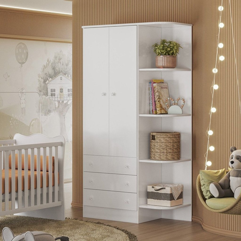 Guarda Roupa 825 Infantil 2 Portas 3 Gavetas Branco Branco