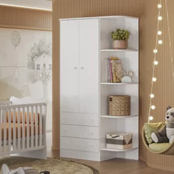 Guarda Roupa 825 Infantil 2 Portas 3 Gavetas Branco Branco