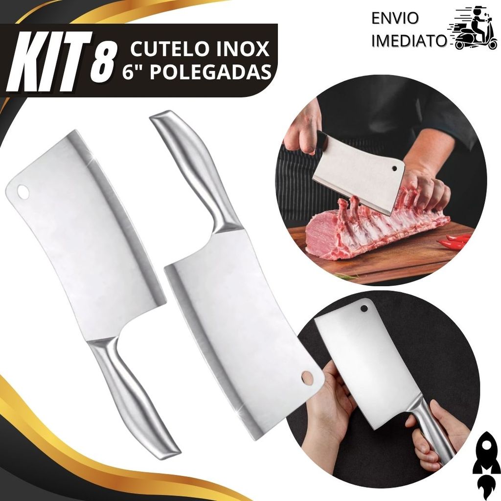 Cutelo Profissional Inteiriço 6 Polegadas 27cm 8/4/2 Unidades Para Corte de Carne Cozinha e Açougue