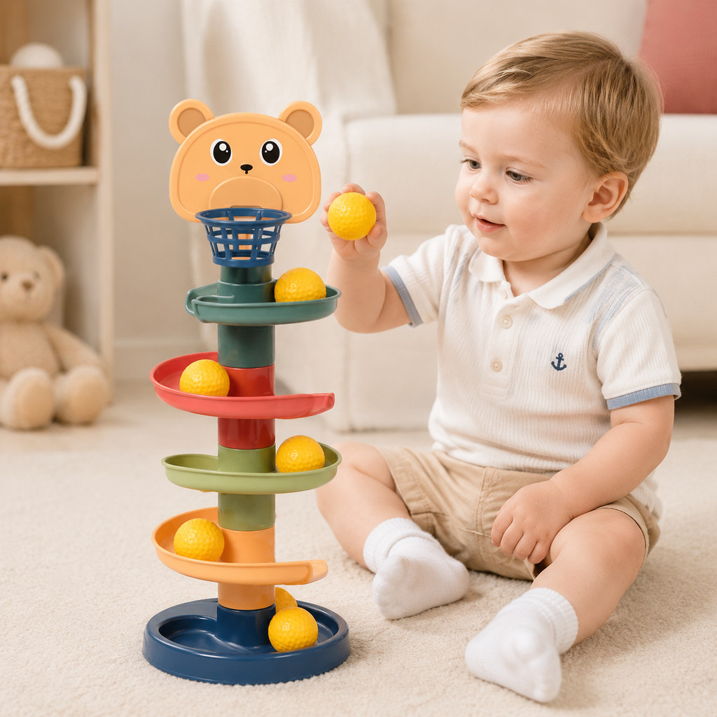 Brinquedo Educativo para Bebê Torre de Bolinhas Coordenação Motora Infantil Menino Menina