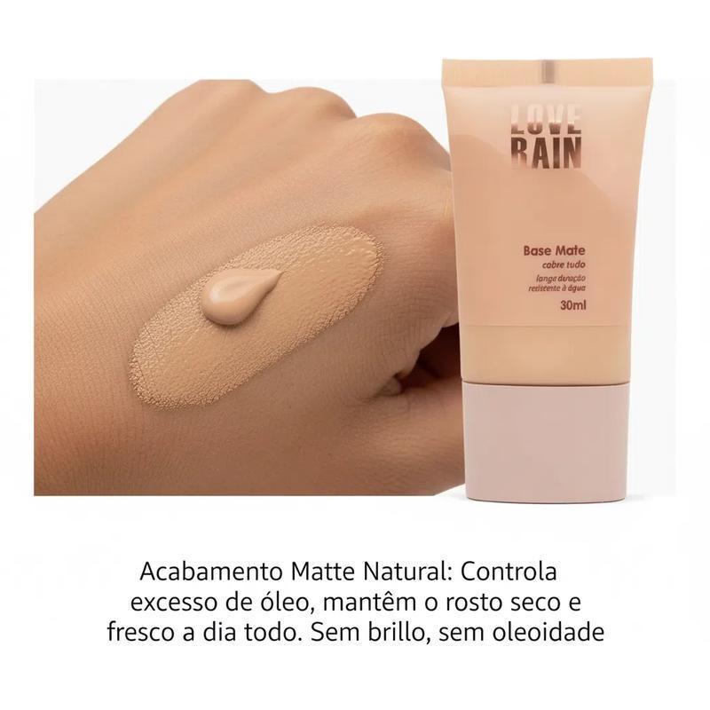 Base Líquida Love Rain Matte Alta Cobertura Acabamento Uniforme Longa Duração