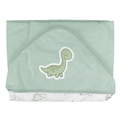 Toalha com Capuz de Canto Bebê Bublim Estampa Dino 68x68