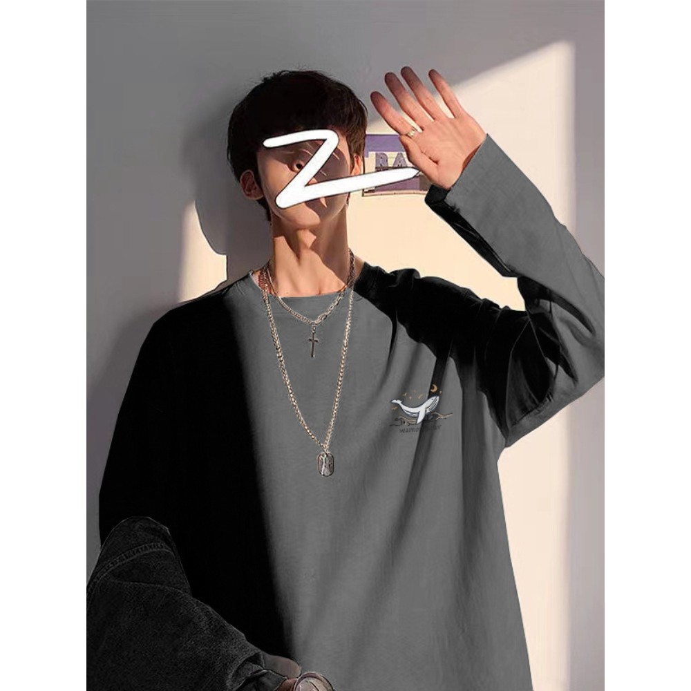 Camiseta de manga comprida de algodão puro masculino feminino primavera outono novo estilo solto All-Match camisa de fun