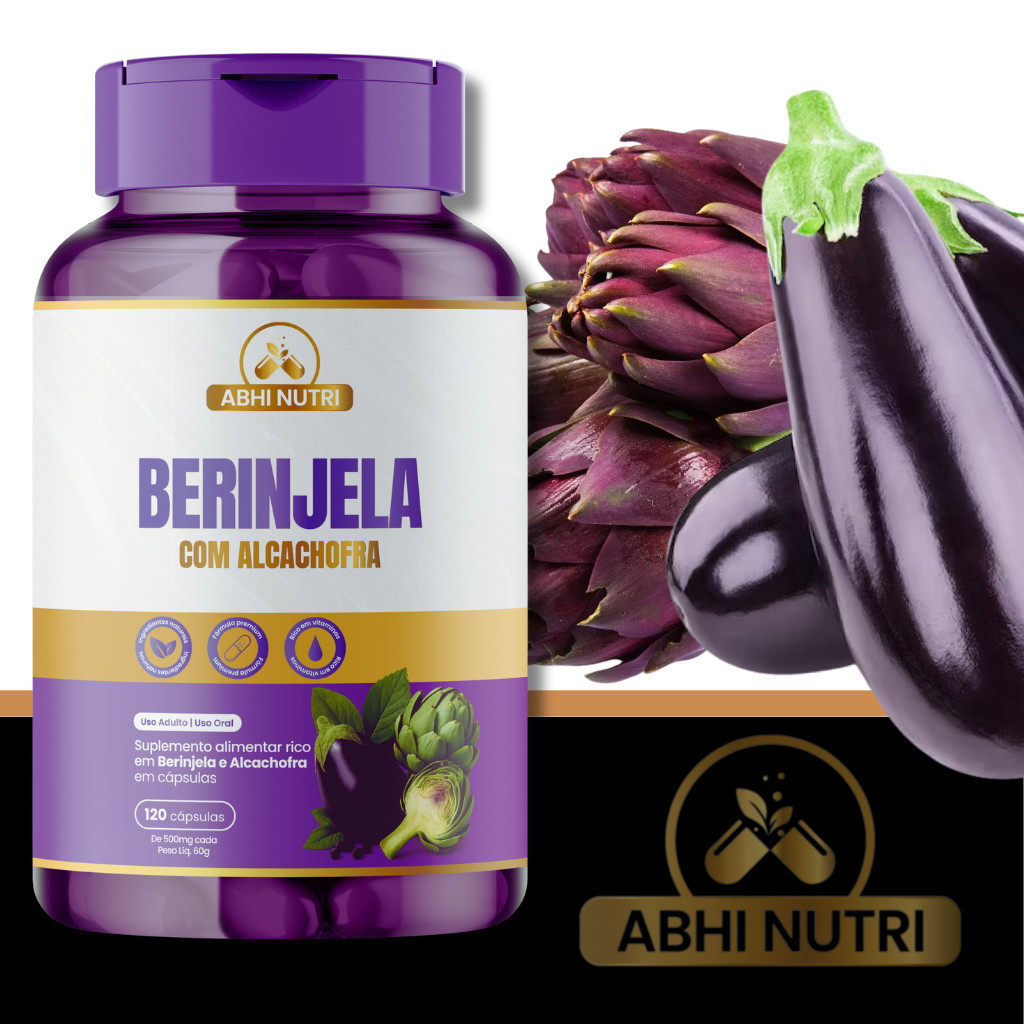 Beringela com Alcachofra -120 Cápsulas de 500 mg - Kits Com 1, 2 e 3 Frascos. ABHI Nutri