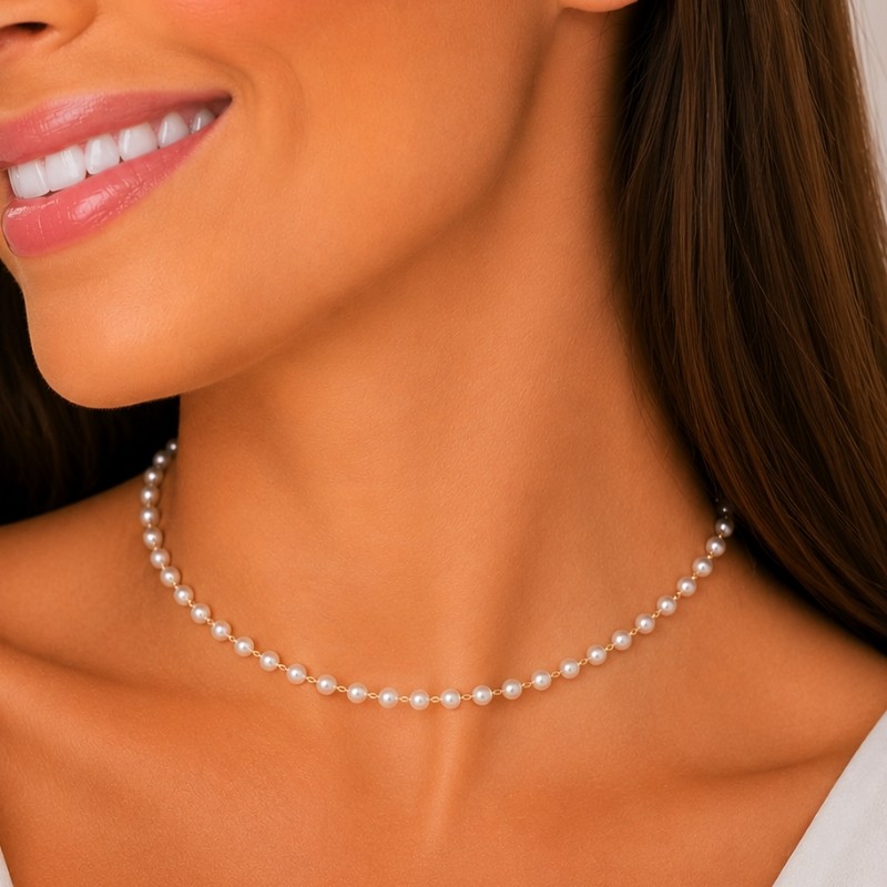 Detalhes do Colar Choker Pérolas Feminina Banhada a Ouro 18K  Dourada Elegante Delicada Ajustável Presente