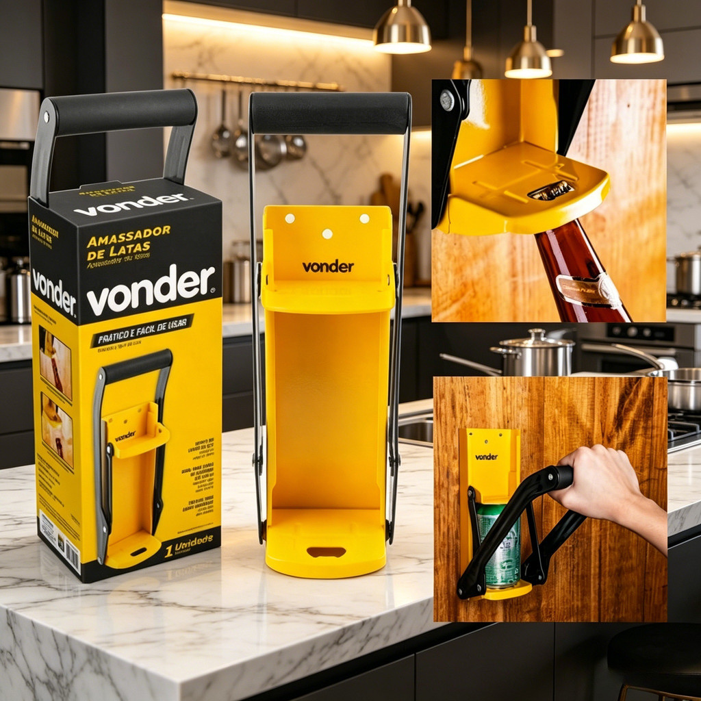 Avançado Amassador de Latas 475ml Suporte de Parede com Abridor de Garrafa Integrado para Reciclagem