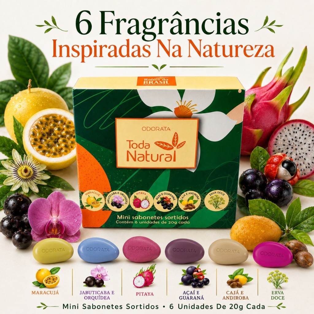 Odorata Toda Natural Mini Sabonetes Sortidos Para Banho Bolsa E Presente 6x20g