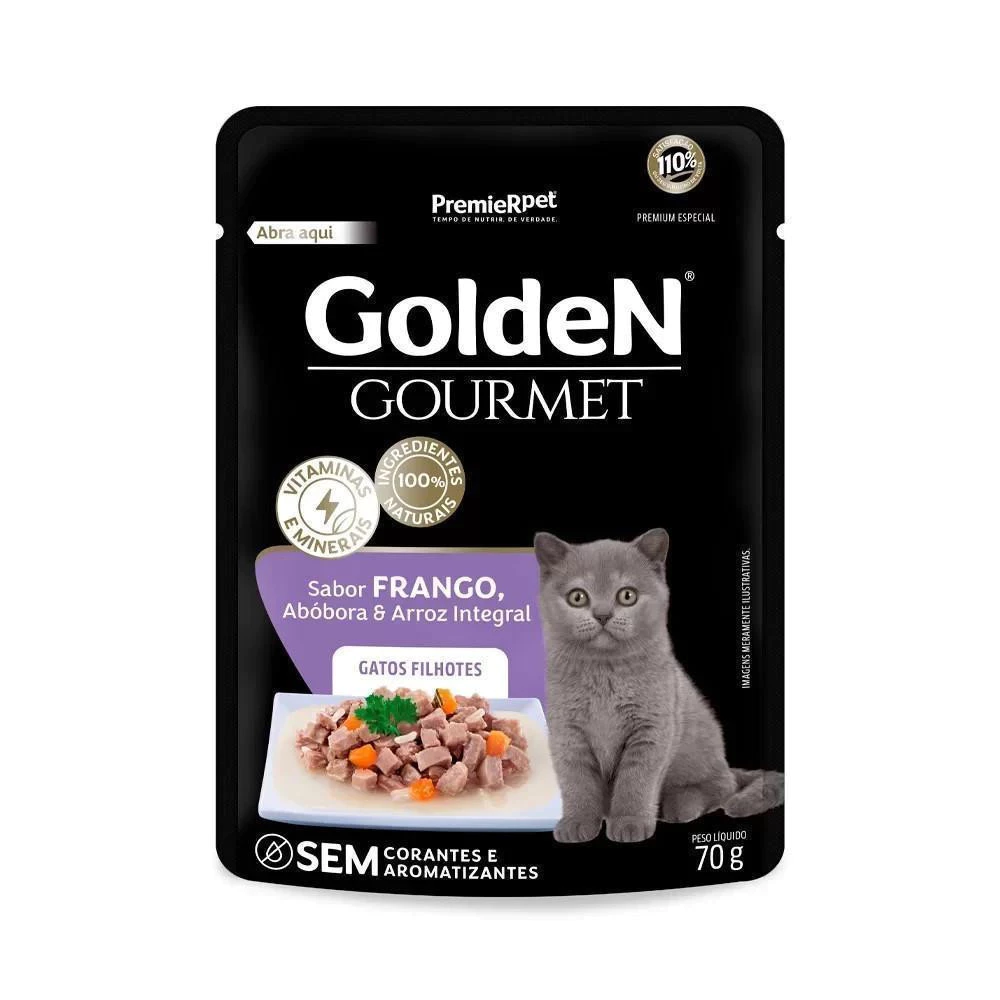 Alimento para Gatos Filhotes Sabor Frango e Abobora Golden Gourmet Sachê 70G