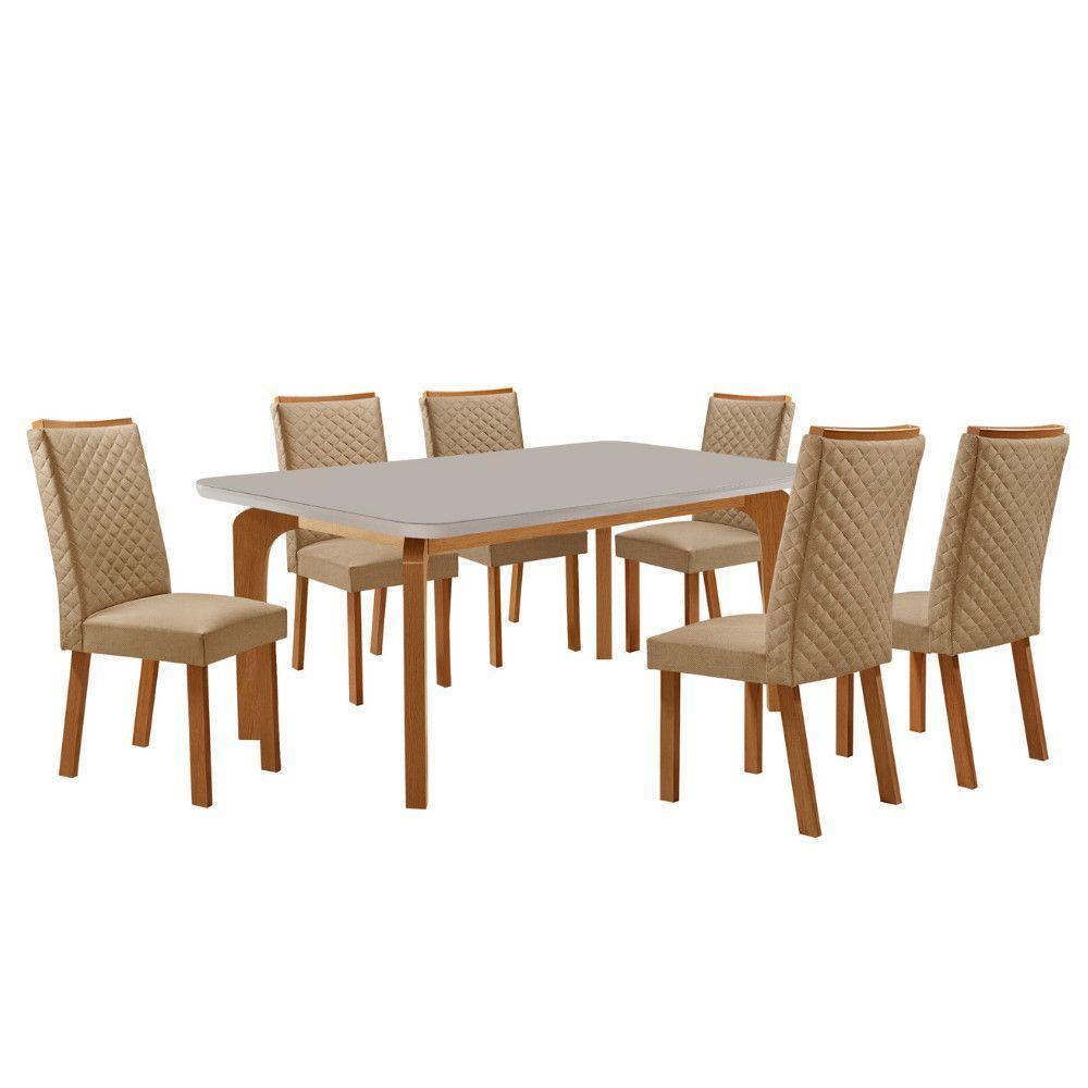 Mesa de Jantar Liz com 6 Cadeiras Lira Tampo Mdf com Vidro Canto Copo Moderna — imagem 2 de 2
