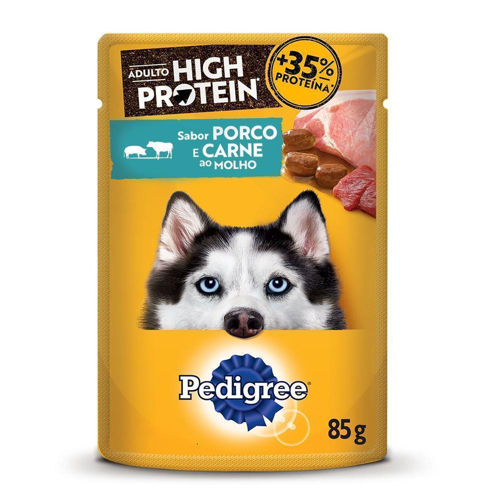 Ração Úmida Pedigree Sachê High Protein Cães Adultos Porco e Carne Ao Molho 85g