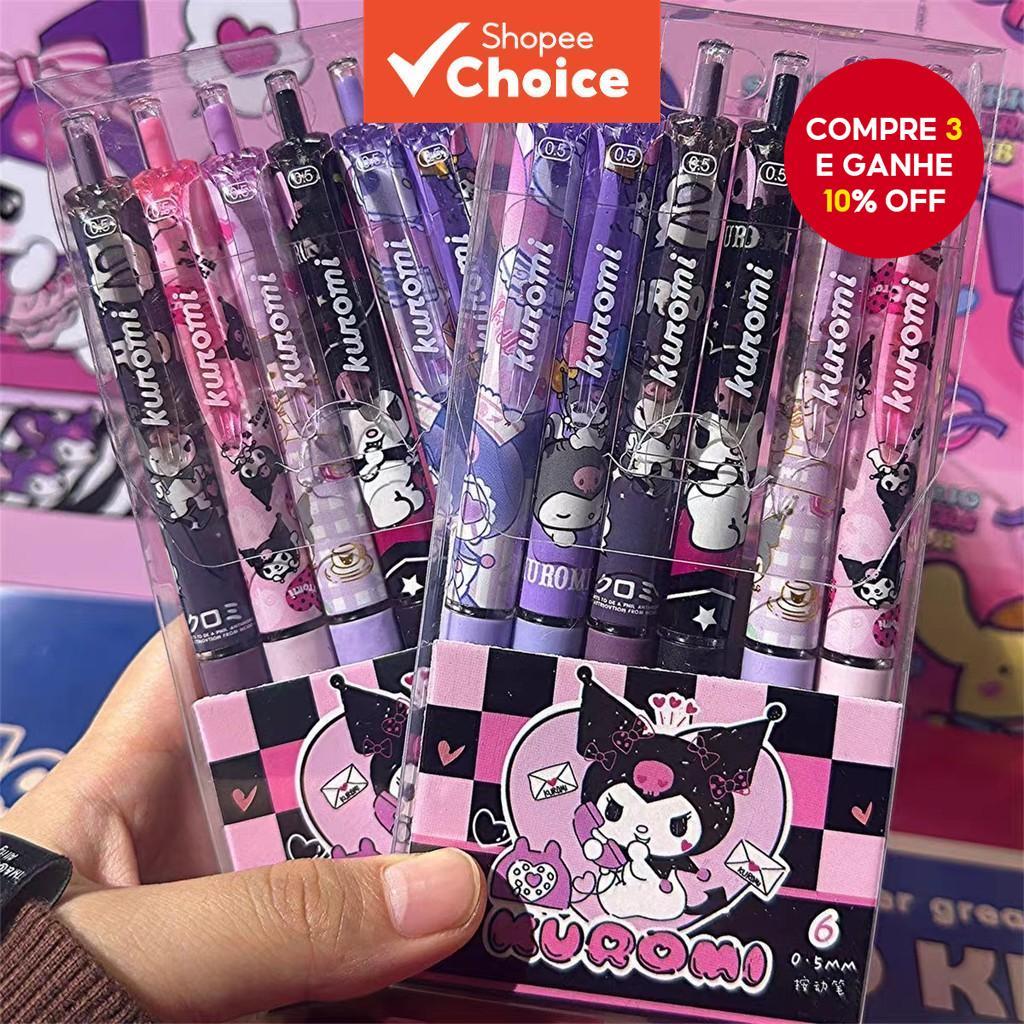 6pcs Hello Kitty Cartoon Student Easy-to-Write Quick-Drying Press Pen ins Gel Caneta Preta 0,5 Perguntas de Pincel