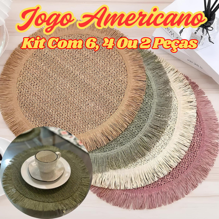 Jogo Americano Descanso De Mesa Jantar Kit Com 6 4 Ou 2 Peças 38Cm Elegante E Flexível Rústico
