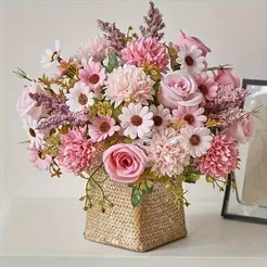 Flores artificiais, 7 cabeças de rosas e crisântemos de outono --9618