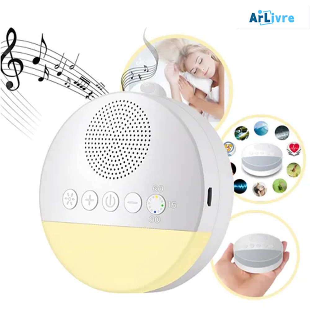 Imagem Música Relaxante com Luz Noturna Ajustável Máquina Som Branco Bebê Portátil Recarregável Berço