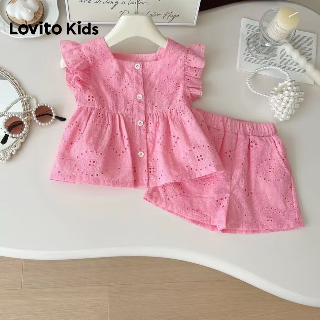 Lovito Kids Conjunto de Shorts Casuais com Bordado em Jacquard e Ilhós Primavera/verão Shorts Rosa LNL128263 em Oferta na Shopee