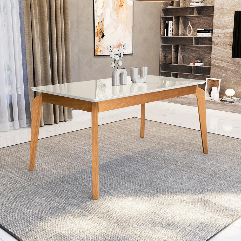 Mesa de Jantar Kappesberg em Madeira Maciça com Tampo de Vidro Off White 160cm em Oferta na Shopee