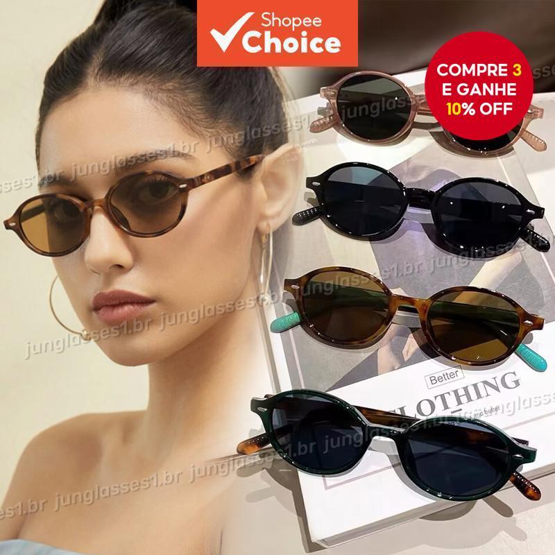 Óculos de sol com armação oval de moda coreana para homens e mulheres, óculos resistentes a UV estilo Y2K. em Oferta na Shopee