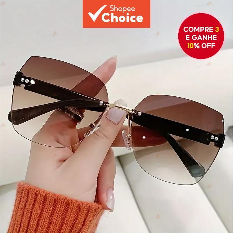 Óculos De Sol Sem Aro Moda Corte Borda Design Proteção UV Para Mulheres Dirigindo