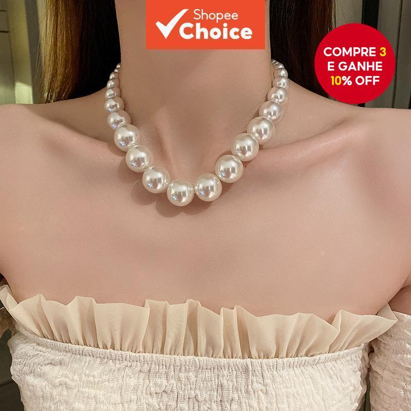 1 Pçs Coreia Dongdaemun Colar De Pérolas Personalizado retro design Exagerado Pescoço Corrente Clavícula Temperamento Pa em Oferta na Shopee