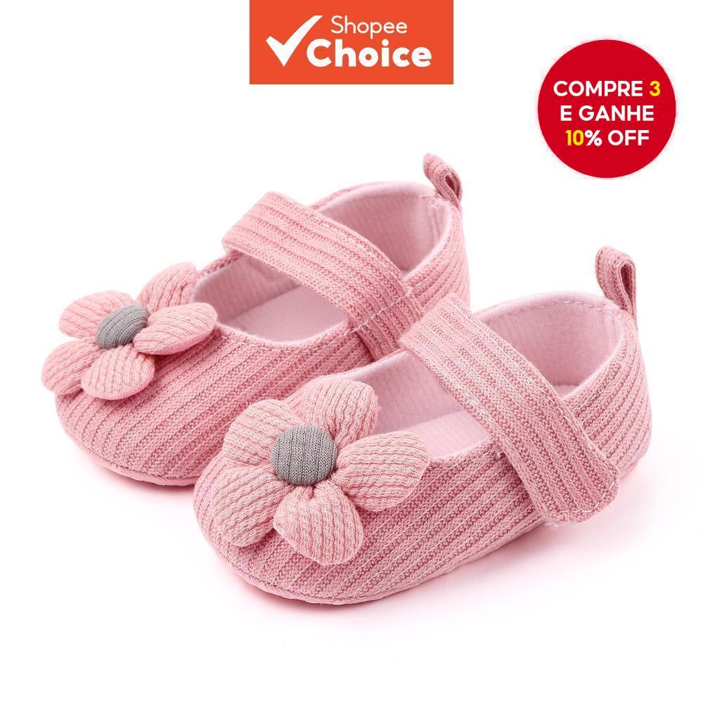 Sapatos para Bebês Meninas, Primeiros Passos, Sola Macia, Design Floral, Antiderrapantes, Para 6-12 Meses.