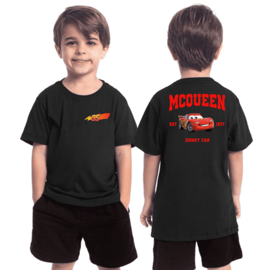 Camiseta Infantil Juvenil - Adulto - Unissex - Cars Relâmpago Mcqueen - 100% Algodão  - Estampa Personalizada
