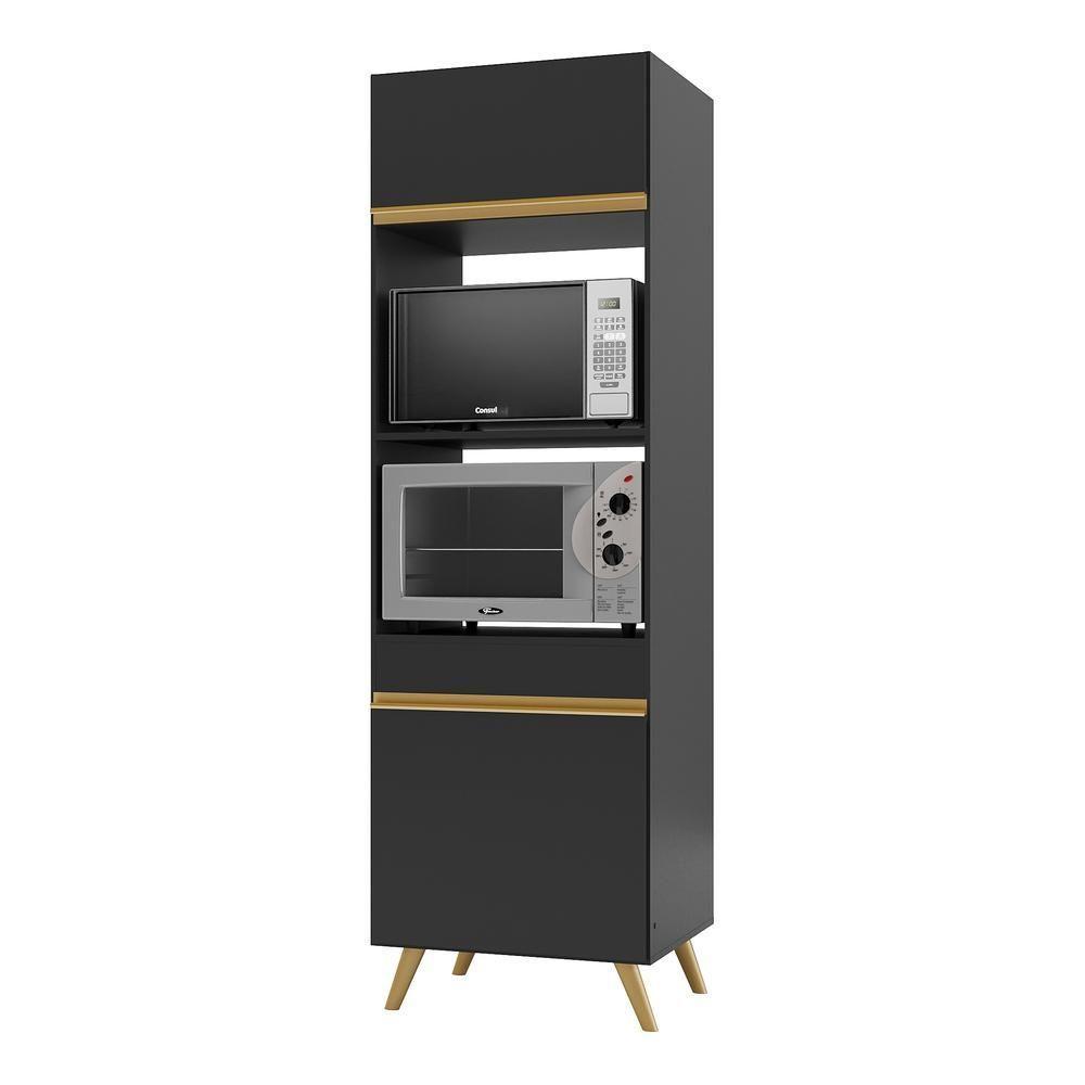 Paneleiro 2 Portas 63cm Para Forno E Microondas Veneza Multimóveis V3679 Preto/dourado Preto/dourado em Oferta na Shopee