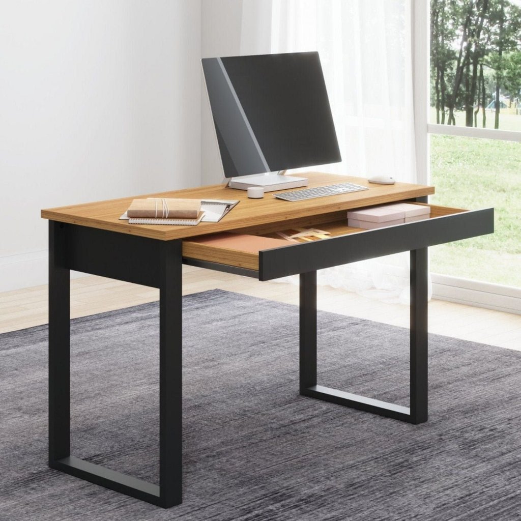 Mesa para Escritório Grande 100% 1 Gaveta 118cm Industrial Freijó E Preto Freijó/Preto