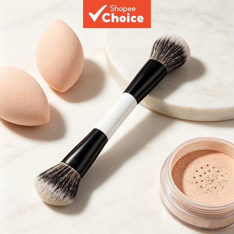 Pincel de Maquiagem Dupla Extremidade - Ferramenta de Beleza 2 em 1 Versátil, Ideal para Aplicação de Base, Pó e Blush