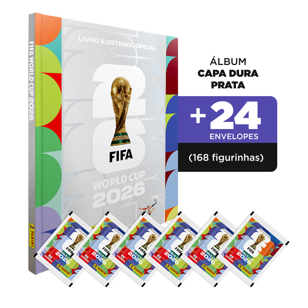 Álbum Prata+24 Envelopes (168 Figurinhas) Capa Dura Prata Copa do Mundo 2026 - Oficial Panini