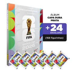 Álbum Prata+24 Envelopes (168 Figurinhas) Capa Dura Prata Copa do Mundo 2026 - Oficial Panini