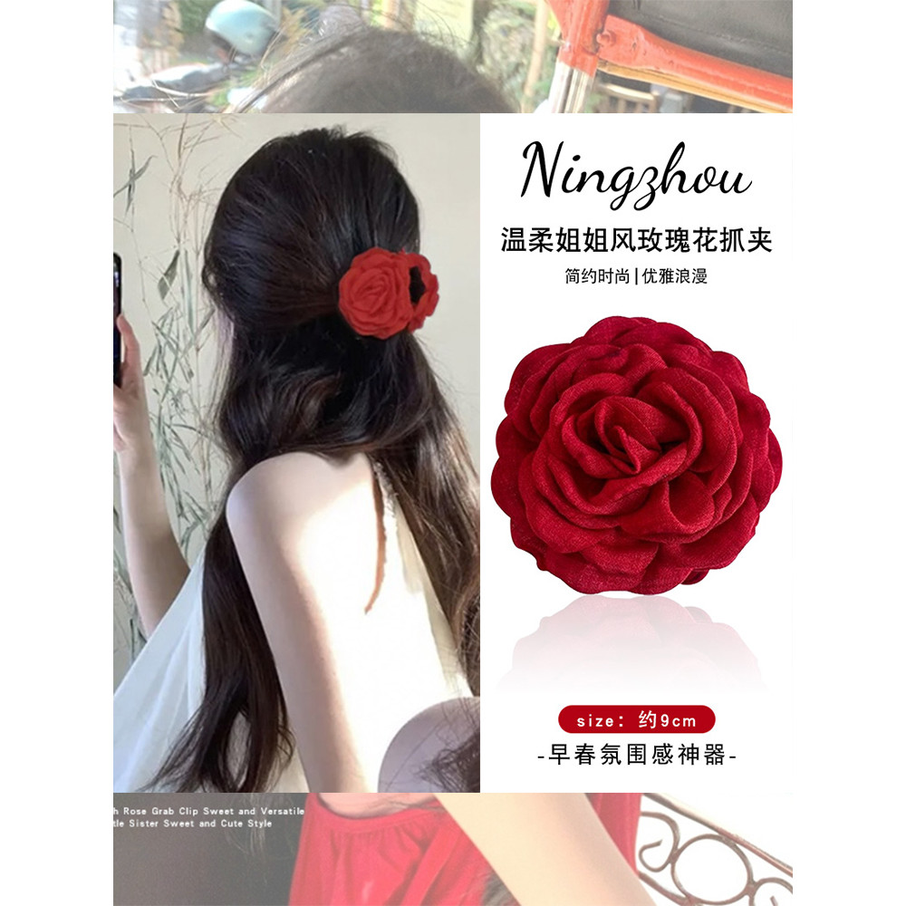Grampo de cabelo meia gravata seco rosa flor grampo de cabelo feminino cabeça traseira cabeça vermelha flor acessórios p