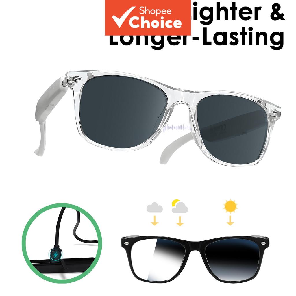 Óculos de Áudio Inteligentes Versáteis com Lentes Fotocromáticas, Filtro de Luz Azul, Alto-falantes Open-Ear, Bluetooth