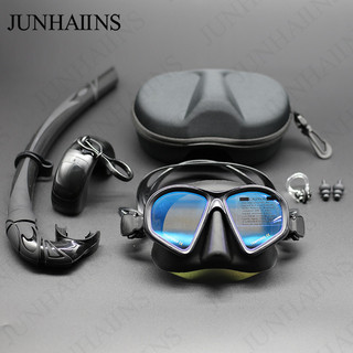 JUNHAIINS (COD) Lente Espelhada Máscara De Mergulho Máscaras Profissionais Conjunto Com Óculos Antiembaçante Equipamento