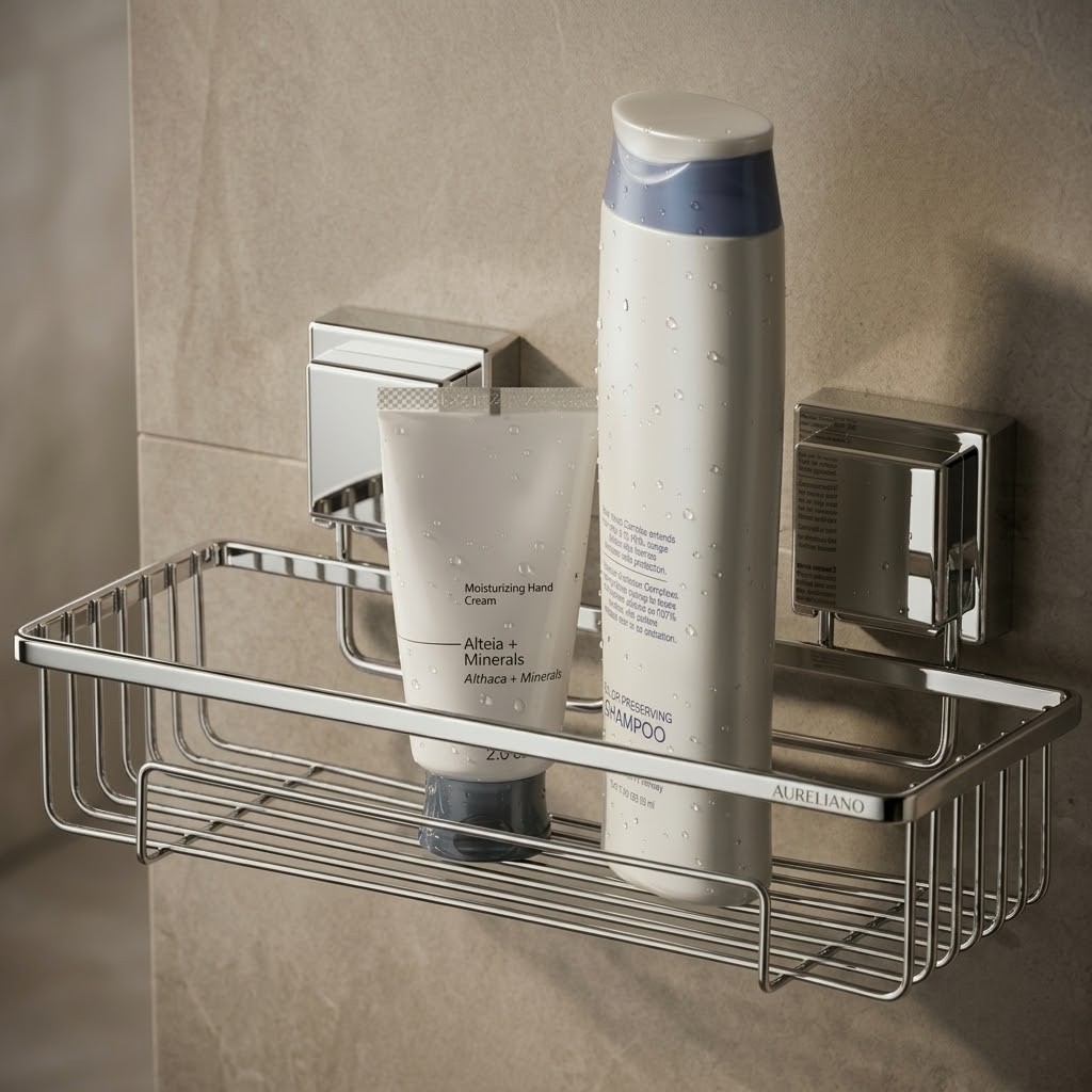 Suporte Porta Shampoo Condicionador Adesivo 3M Cromado S/ Furo Suspenso Até 6kg Aprova D'Água Future