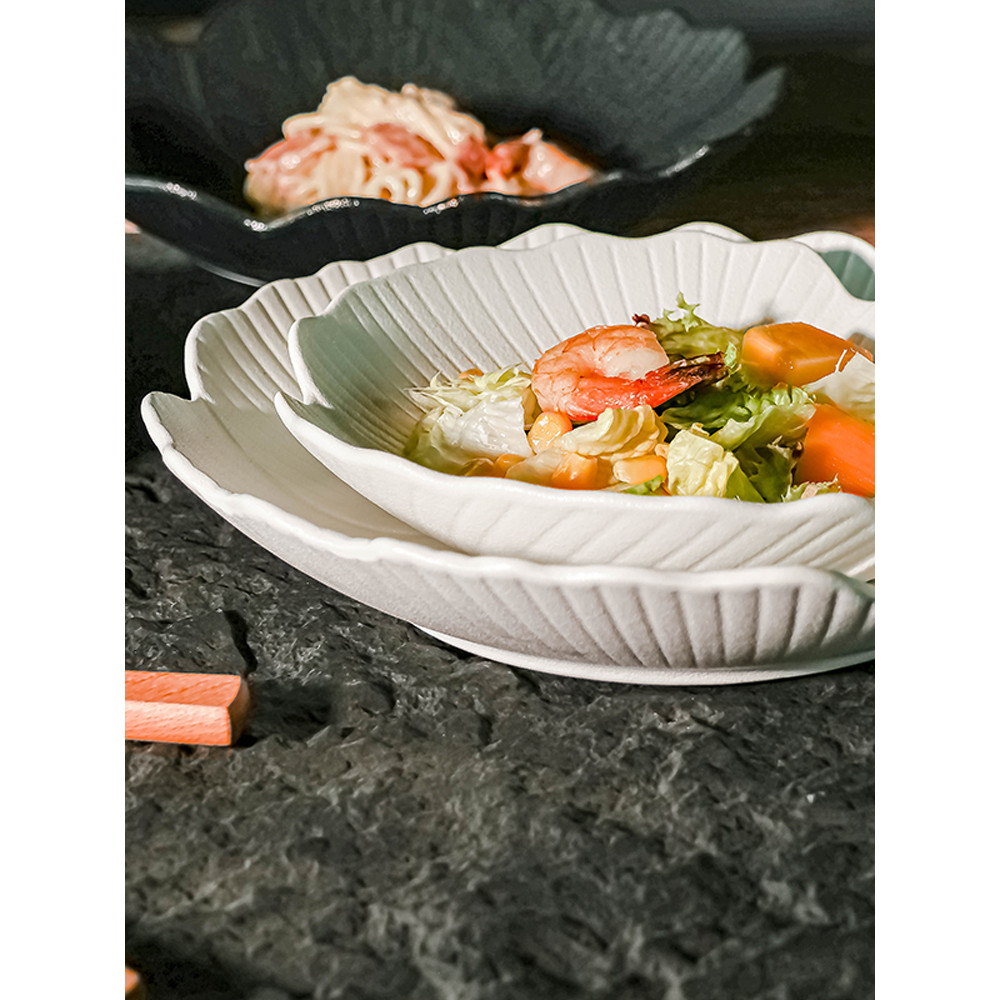 Prato de cerâmica preto e branco, prato doméstico, sopa, salada de água, utensílios de mesa de alta qualidade, comida oc