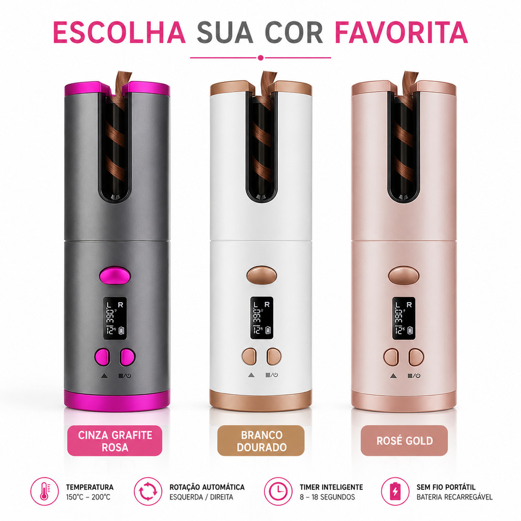 Modelador Automático de Cachos Sem Fio USB | Babyliss Automático Portátil LCD | Cachos Perfeitos em Minutos