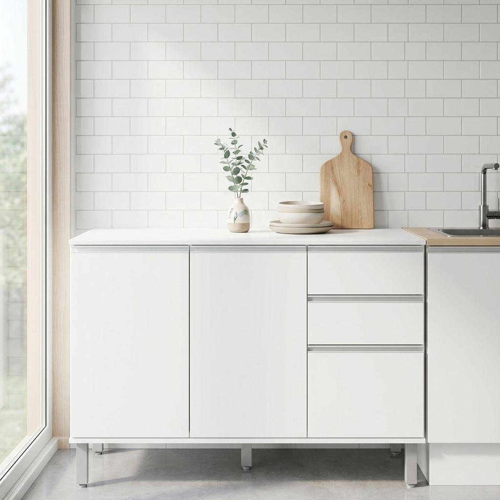 Balcão De Cozinha 119cm 3 Pts 2 Gav Nina Branco