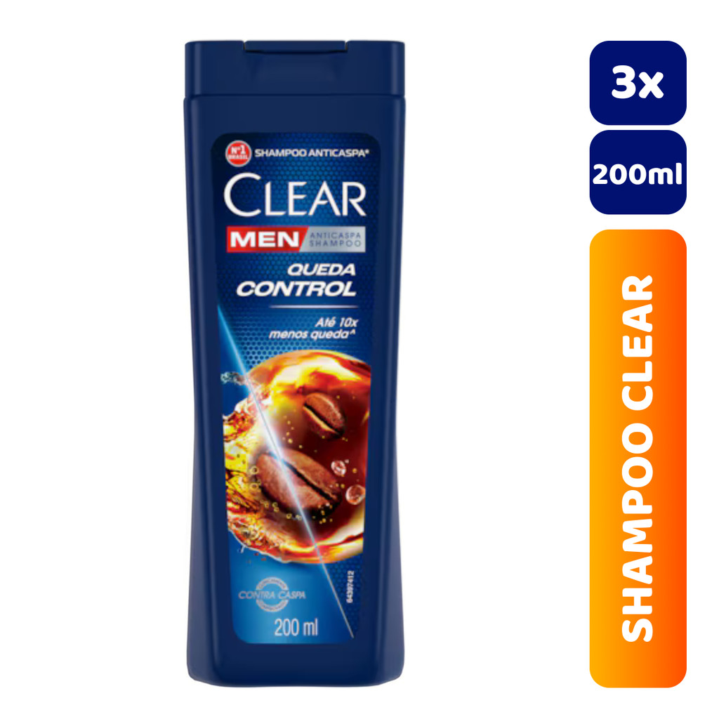Kit C/3 Unidades Shampoo Anticaspa Clear 200ml Queda Control