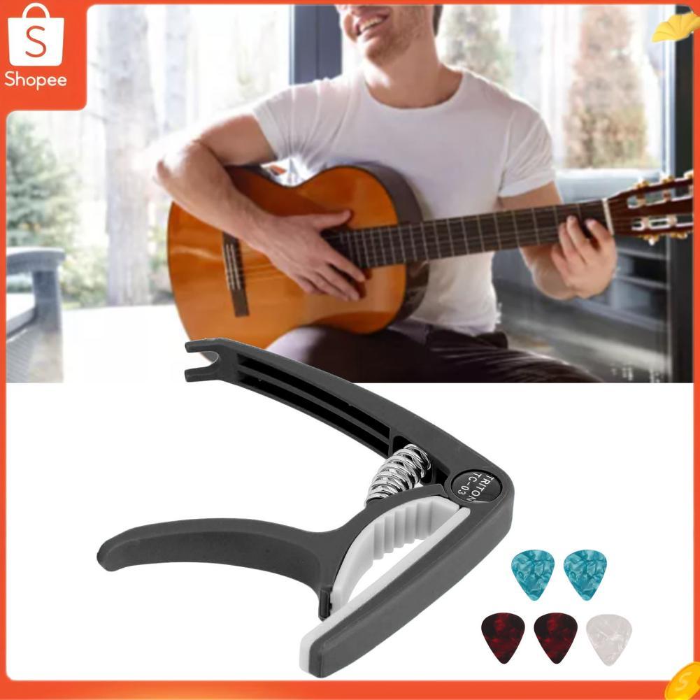 audiohome01.br Funien Guitarra Elétrica Capo ABS Ukulele Conjunto 5 PCS Palhetas para Bandolim Banjo (Preto)
