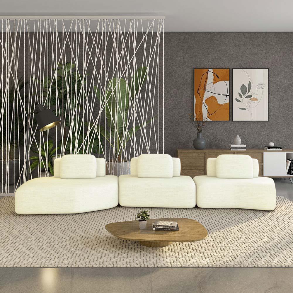 Imagem Sofá Ilha Sala de Estar Dakota 3 Módulos 484cm Encostos Almofadas Soltas Linho Off White G33 - Gran Belo