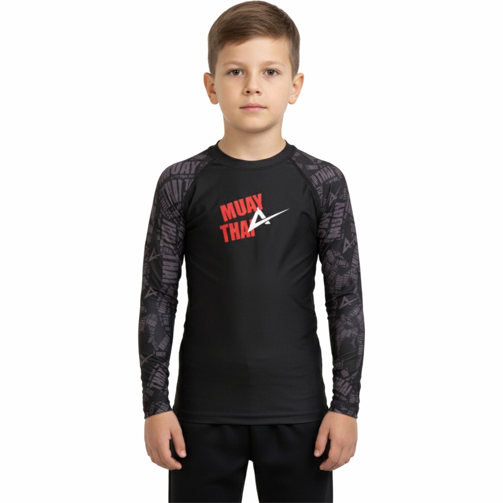 Blusa Compressão Rash Guard Infantil Masculina Muay Thai Man Manga Longa