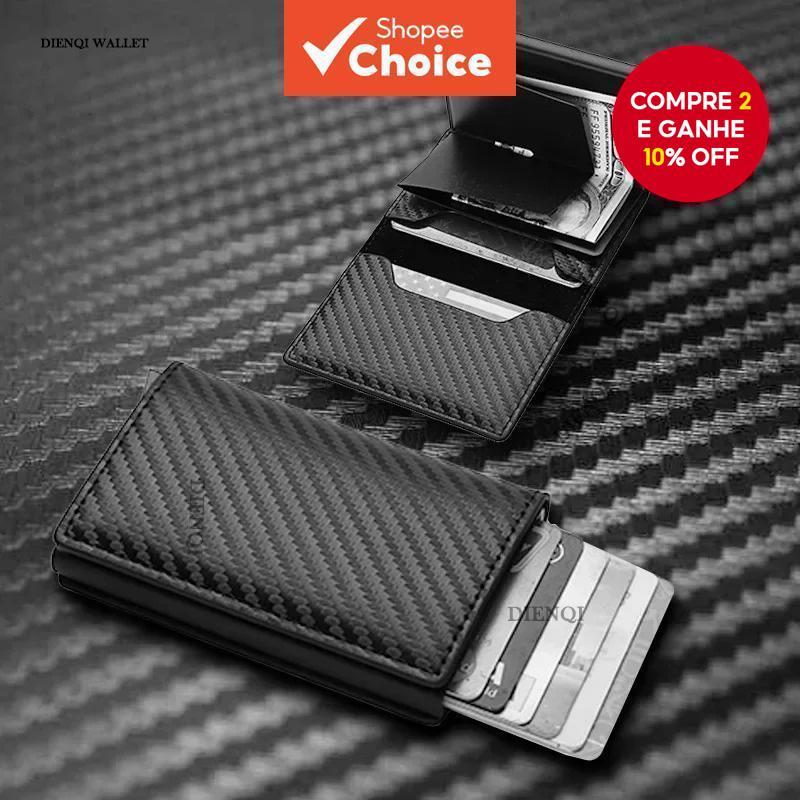 Carteira Masculina Com Bloqueio RFID , Porta-Cartões De Fibra De Carbono Pequeno E Fino , Clipe De Dinheiro , Mini Walet